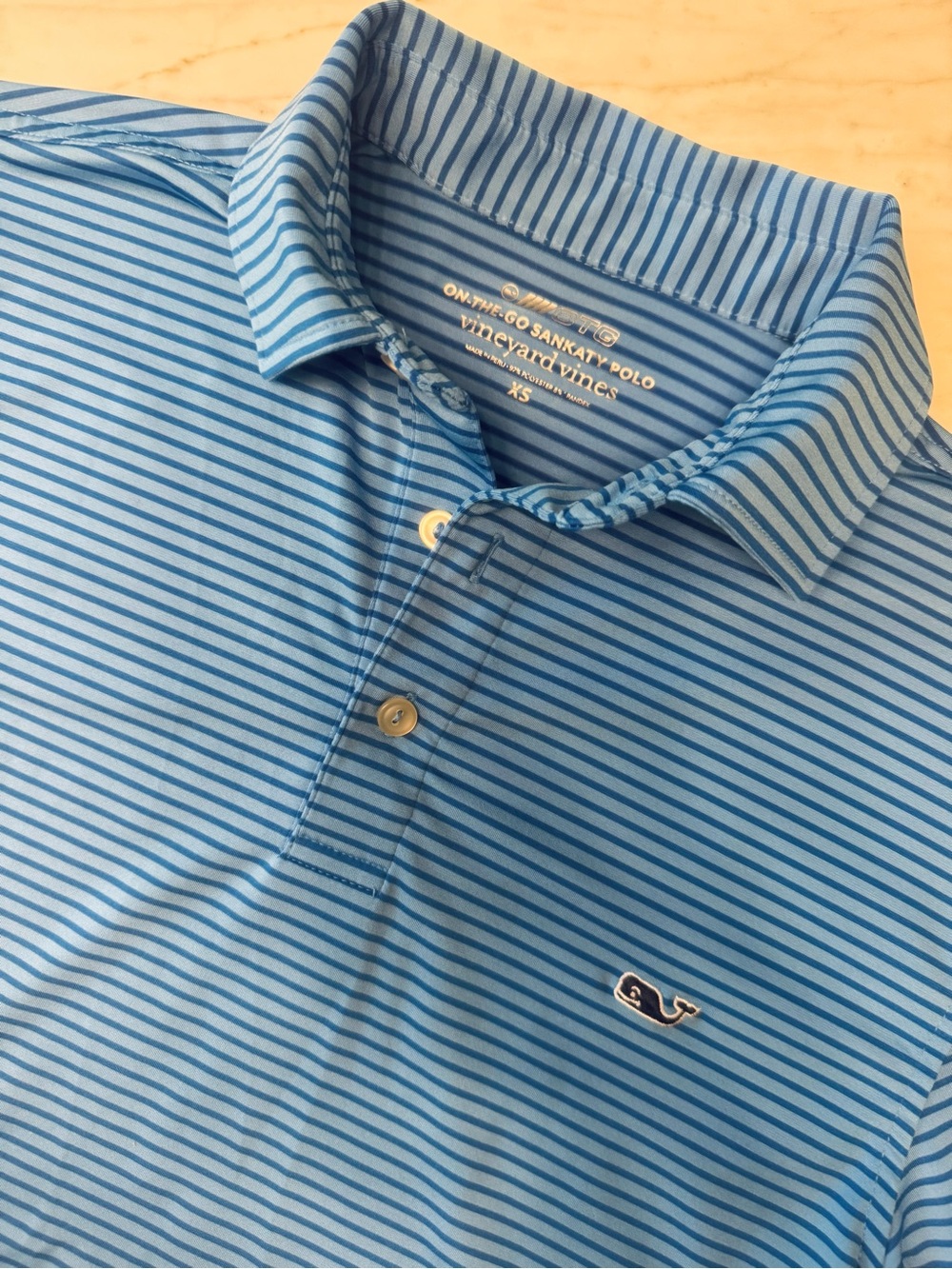 Vineyard Vines Sky Blue and Navy Striped Polo